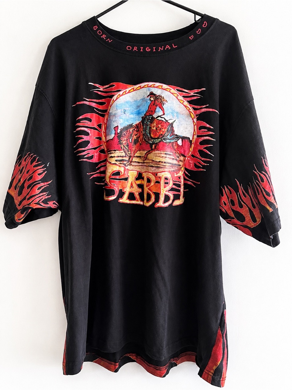 🔥 SABBI Flaming Cowboy Oversized Graphic Tee – Black